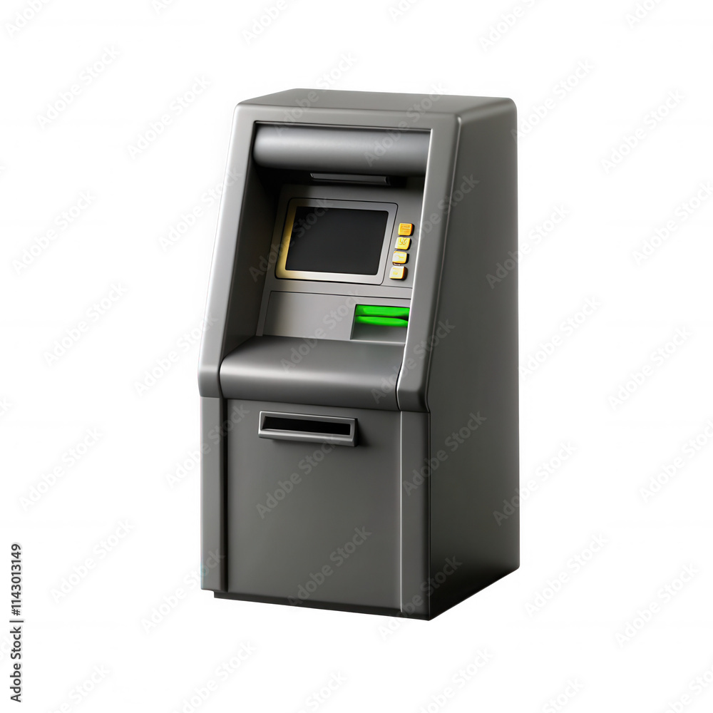 A highly detailed and realistic ATM machine rendered in 3D, showcasing its components, textures, and modern design features. Ideal for digital applications. A highly detailed and realistic ATM machine rendered in 3D, showcasing its components, textures, and modern design features. Ideal for digital applications.