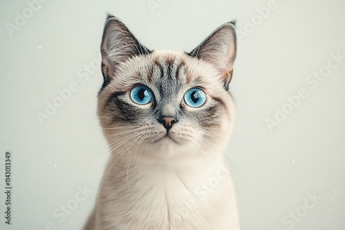 Intense blue-eyed cat gazes forward with curiosity