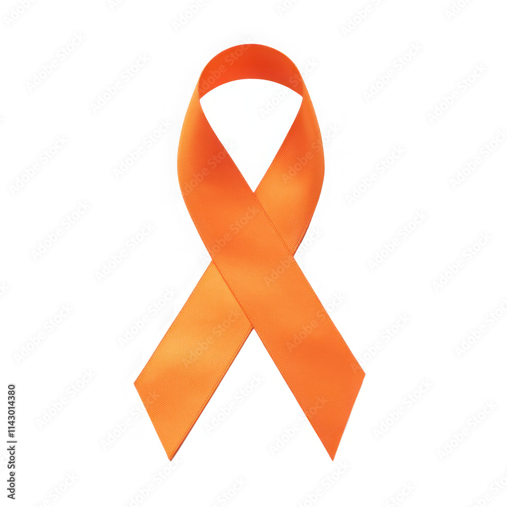 Orange ribbon over a transparent background. Symbol of leukemia, kidney cancer, and racial tolerance awareness