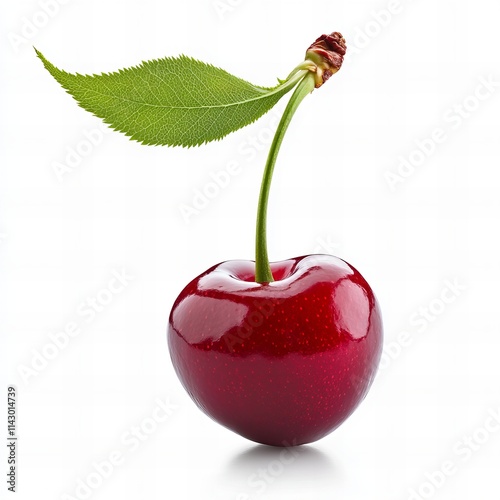 red cherry with leaf isolated on white