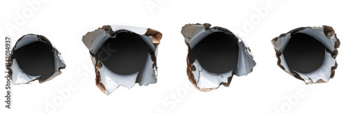Obraz na płótnie Collection set of metal bullet holes isolated on transparent or white background w salonie