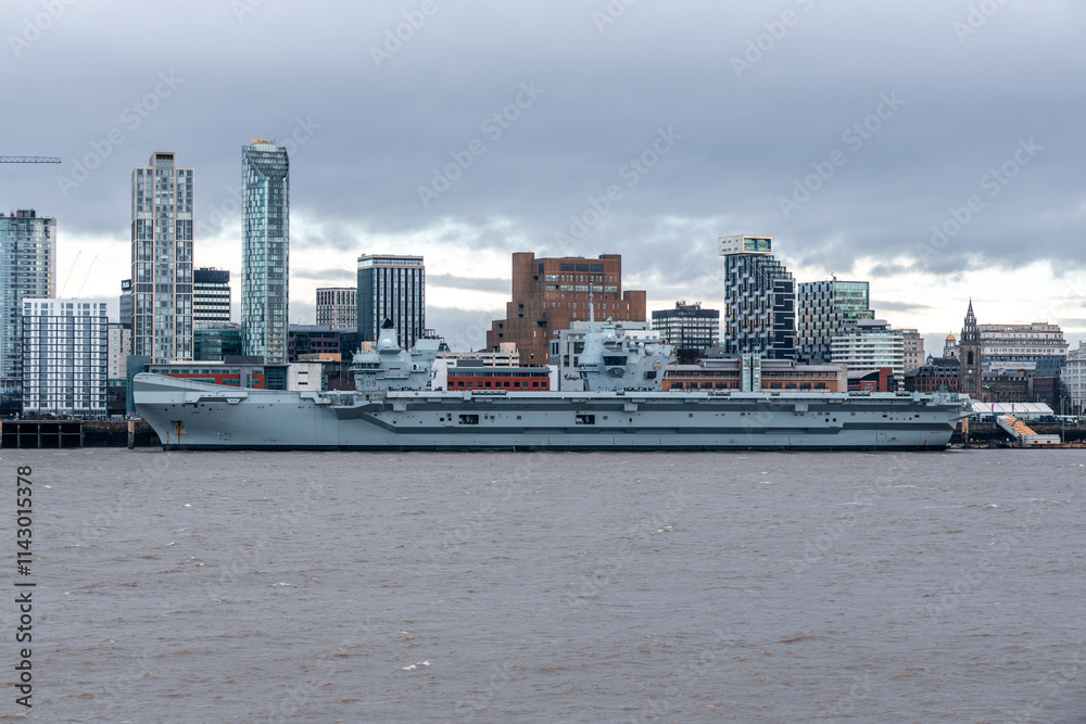 HMS Prince of Wales with Liverpool skyline HMS Prince of Wales with Liverpool skyline