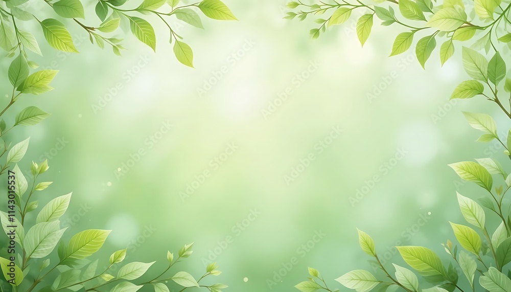 green leaves background, Spring banner, greeting card. Soft, refreshing design with a pastel green background. green leaves background, Spring banner, greeting card. Soft, refreshing design with a pastel green background.