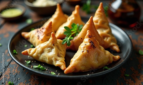 Middle Eastern cuisine crispy golden samosas