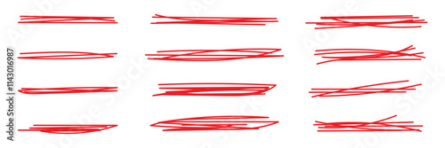 Hand drawn collection of different diary scribble lines and elements. Marker pen underline and strikethrough Editable strokes for Note book. Swift crossed and wavy highlight markers for scribbling pad