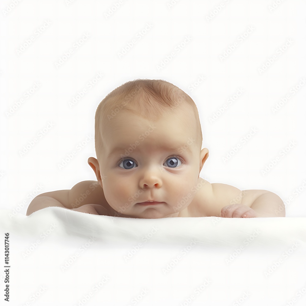 Adorable baby lying on stomach and raising head Adorable baby lying on stomach and raising head