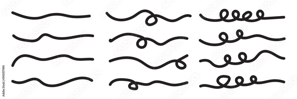 Scribble doodle underline emphasis line shape set. Hand drawn brush stroke elements. Scribble doodle underline emphasis line shape set. Hand drawn brush stroke elements.