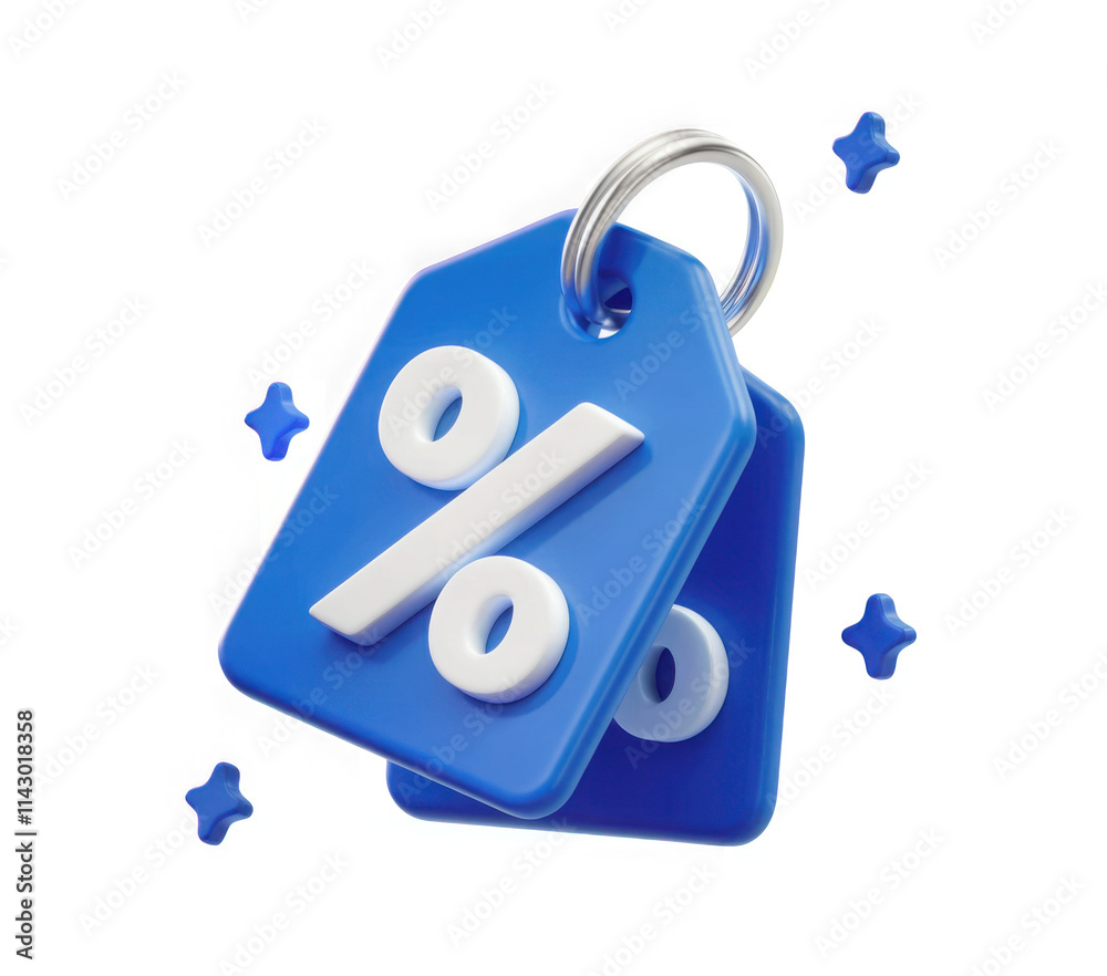 Tag label with percentage discount coupon online shopping icon 3d illustration background