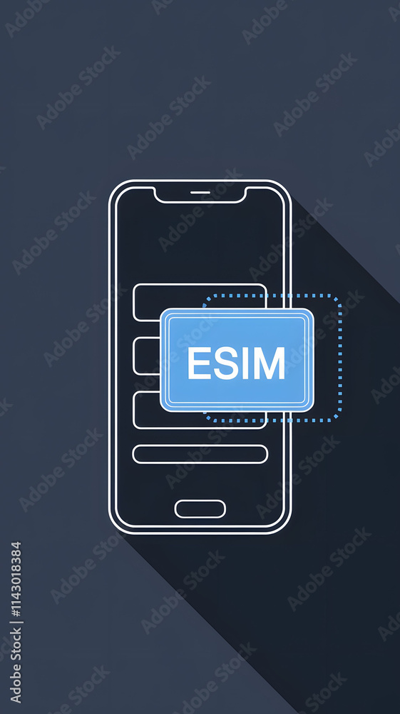 Modern Minimalistic Illustration of a Smartphone with an eSIM Concept Modern Minimalistic Illustration of a Smartphone with an eSIM Concept