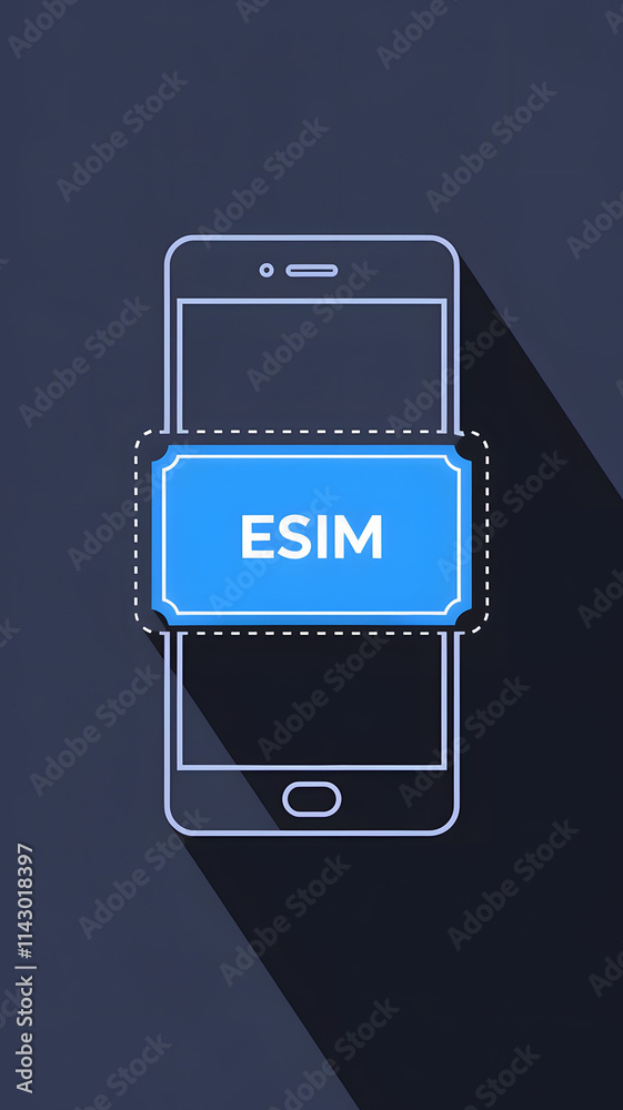 Modern Minimalistic Illustration of a Smartphone with an eSIM Concept Modern Minimalistic Illustration of a Smartphone with an eSIM Concept