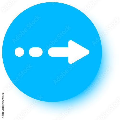 White arrow pointing right, accompanied by a dotted line, sits within a blue circle, symbolizing direction, progress, and movement toward future goals and achievements