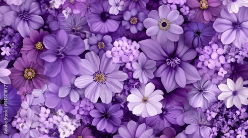A breathtaking close-up shot of a vibrant array of purple flowers, showcasing a captivating spectrum of hues and delicate textures.