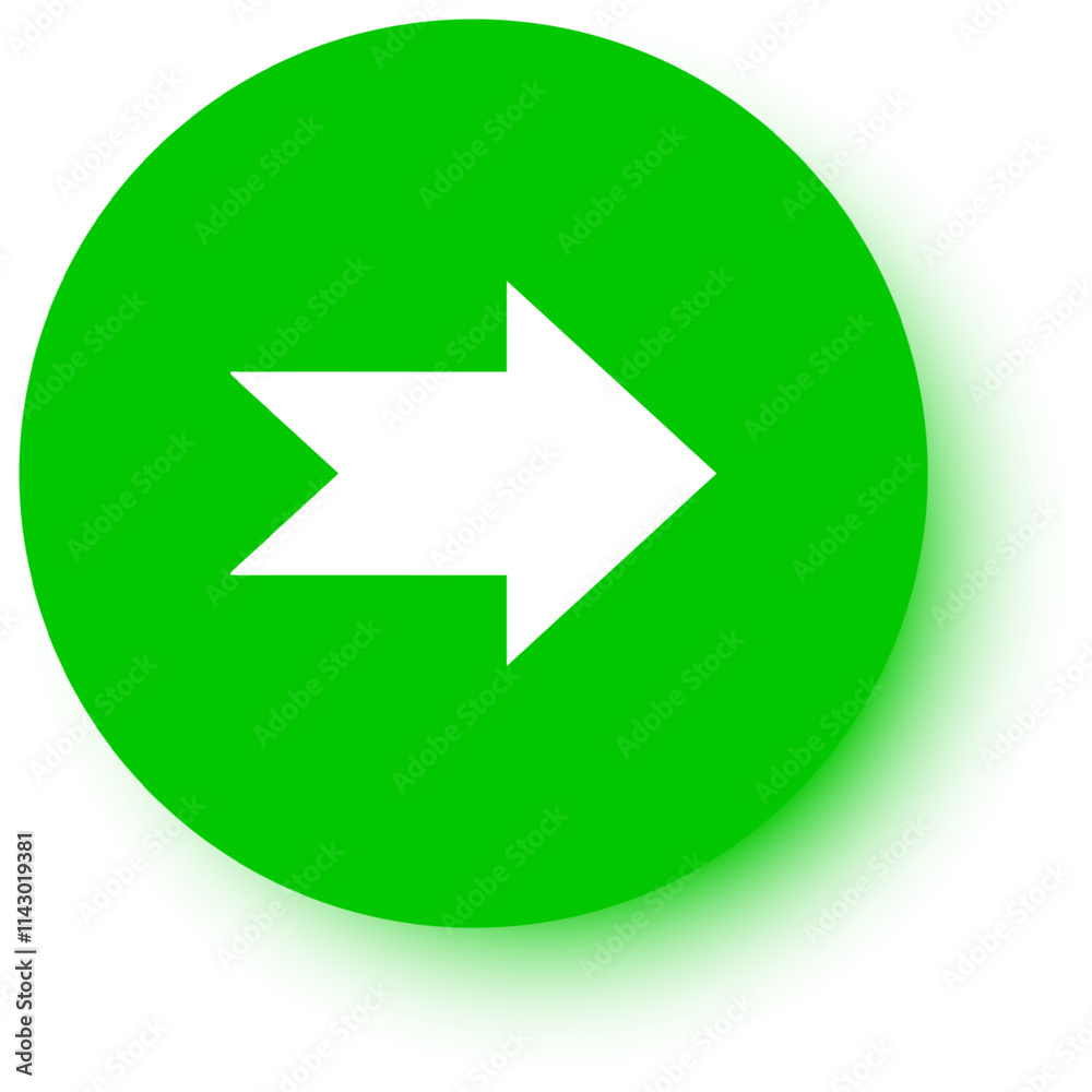 White arrow pointing right on green circle with drop shadow, ideal for indicating direction or progress in presentations, websites, and other digital media White arrow pointing right on green circle with drop shadow, ideal for indicating direction or progress in presentations, websites, and other digital media