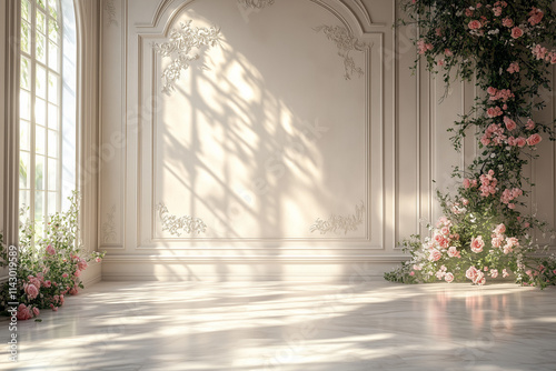 Elegant Fabric Flower Backdrop with Long Transparent Petals, Perfect for Wedding Photoshoots and Romantic Events	
