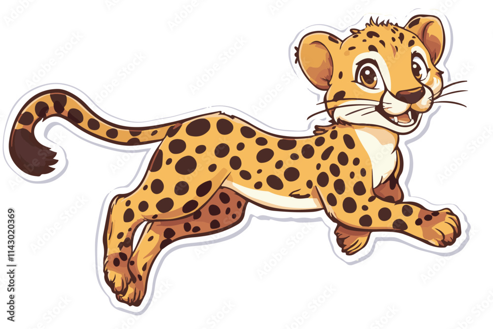 Dynamic Vector Illustration of Adorable Cartoon Leopards and a Sprinting Cheetah in Various Poses on an Orange and white Background. Dynamic Vector Illustration of Adorable Cartoon Leopards and a Sprinting Cheetah in Various Poses on an Orange and white Background.