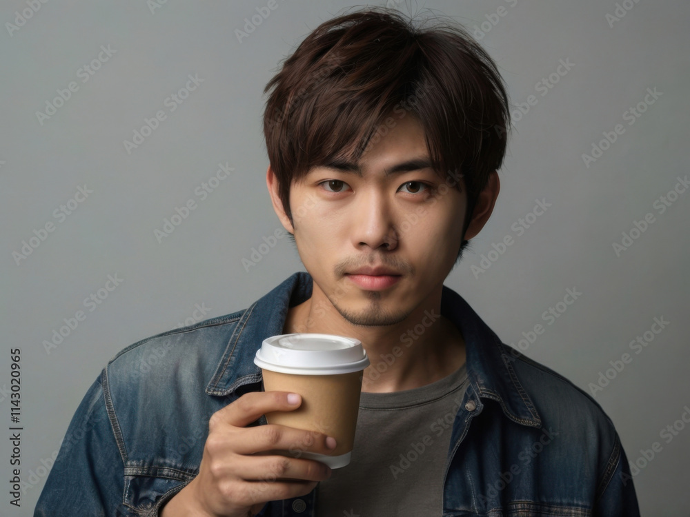 Joven japonés sosteniendo una taza de café caliente en un vaso desechable
Joven japonés sosteniendo una taza de café caliente en un vaso desechable