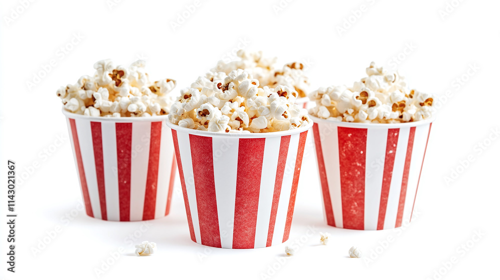 Red and white striped cardboard popcorn bucket box isolated on white background. salty tasty delicious fast food bag, cinema movie entertainment snack, theater film eat, crunchy. Red and white striped cardboard popcorn bucket box isolated on white background. salty tasty delicious fast food bag, cinema movie entertainment snack, theater film eat, crunchy.