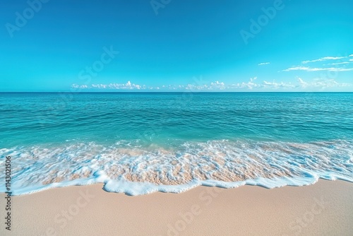 Serenity at beach with turquoise water, soft waves, and clear sky