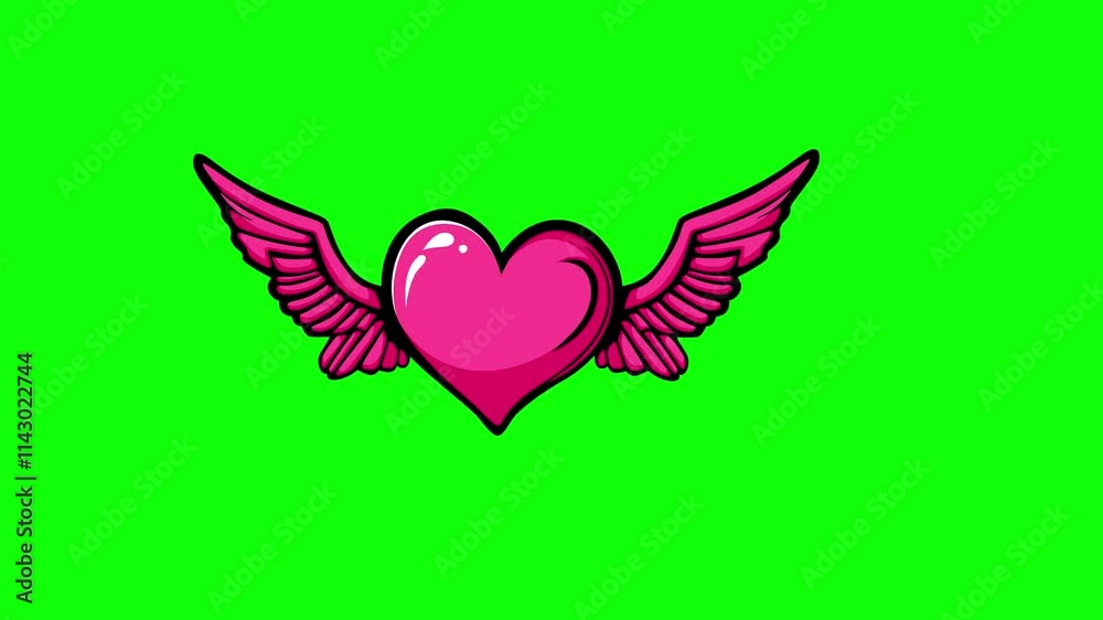 hearts with wings animation. cute love flying motion on green screen background animated 4k chroma key hearts with wings animation. cute love flying motion on green screen background animated 4k chroma key