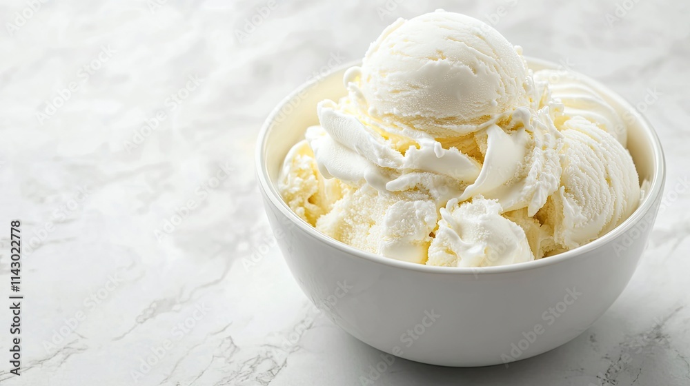 Bowl of whipped cream with ice cream isolated on white marble background from close-up view Bowl of whipped cream with ice cream isolated on white marble background from close-up view