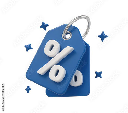 Tag label with percentage discount coupon online shopping icon 3d illustration background
