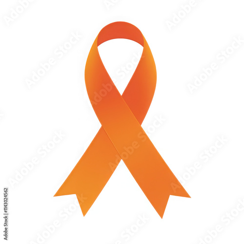 Orange ribbon over a transparent background. Symbol of leukemia, kidney cancer, and racial tolerance awareness
