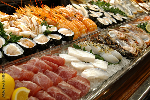 Fresh seafood selection in a Tokyo market