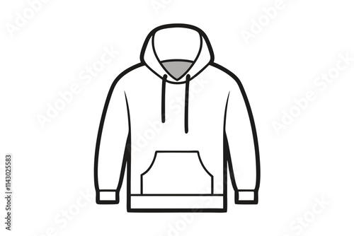 Simple Line Art of Oversized Hoodie with Front Pocket and Adjustable Drawstrings