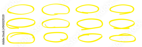 Handdrawn doodle circle highlights. Brush marker pen round ovals. Scribble horizontal ellipse inrounder. Round scrawl frames. Vector illustration of freehand painted circular note