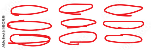 Handdrawn doodle circle highlights. Brush marker pen round ovals. Scribble horizontal ellipse inrounder. Round scrawl frames. Vector illustration of freehand painted circular note