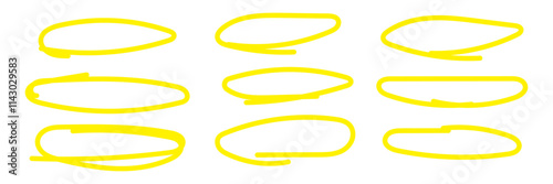 Handdrawn doodle circle highlights. Brush marker pen round ovals. Scribble horizontal ellipse inrounder. Round scrawl frames. Vector illustration of freehand painted circular note