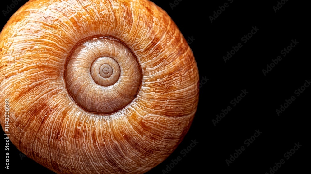 A close up of a snail shell on a black background A close up of a snail shell on a black background