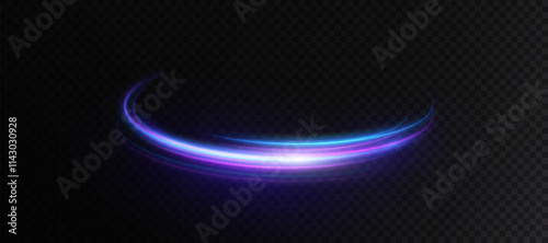 Shiny bright purple glowing sparkling curved line with magical light effect of magical sparkle dust and glitter particles. Glow effect for game interface design.