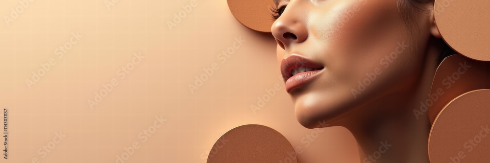 A stunning representation of modern mocha mousse color showcased through a close-up of a woman's face, ideal for beauty, fashion, and design themes. A stunning representation of modern mocha mousse color showcased through a close-up of a woman's face, ideal for beauty, fashion, and design themes.