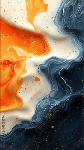 Pastel liquid hydrodip marble shiny texture pattern in orange and navy blue.