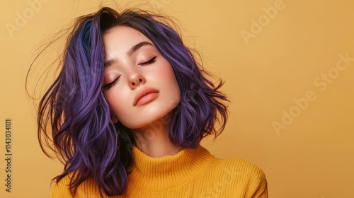 Wallpaper Mural A woman with purple hair and a yellow sweater Torontodigital.ca