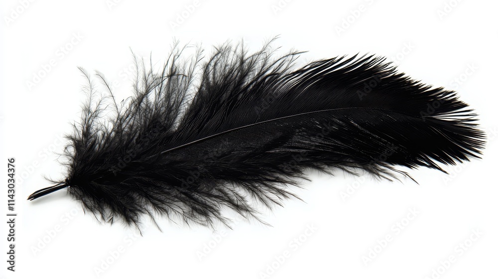 A black feather on a white background A black feather on a white background