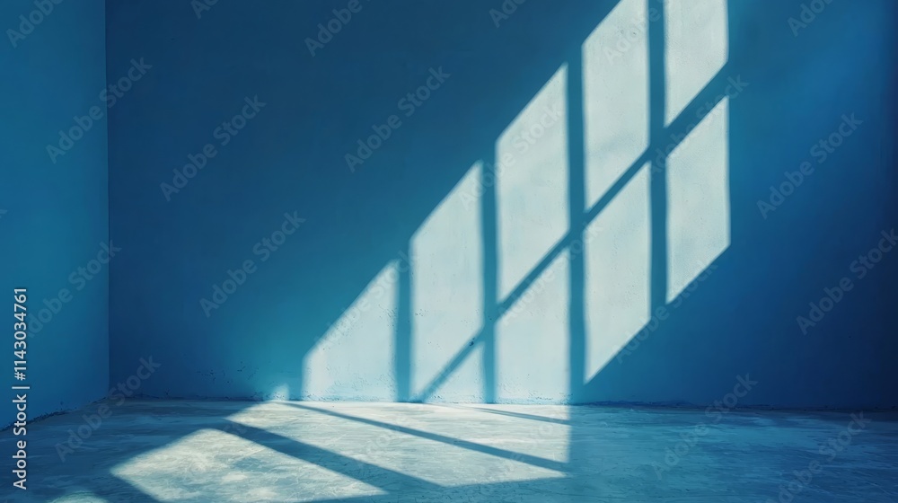 Obraz premium A blue room with a shadow of a window on the wall