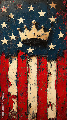 The American flag as a vibrant background, featuring a detailed crown at the center, designed with modern graphic elements.