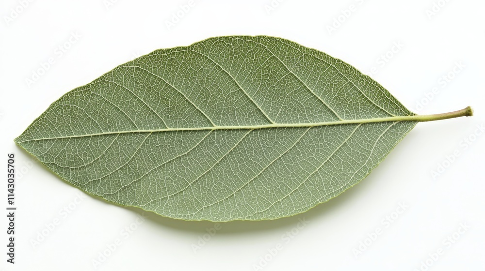 Obraz premium A single green leaf on a white background