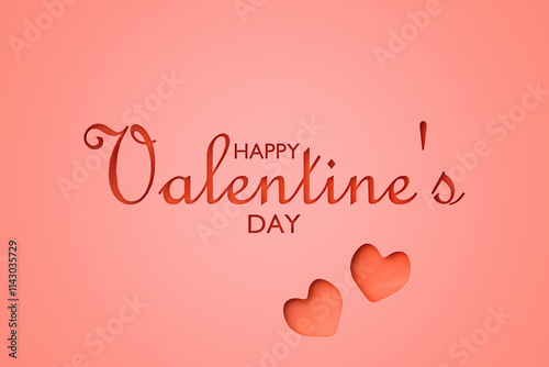 Paper Cut Out Happy Valentines Day Illustration with heart shape frame. 3d render