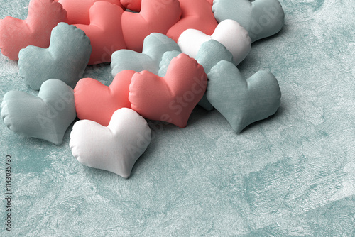 Red hearts on gray concrete background. 3d render
