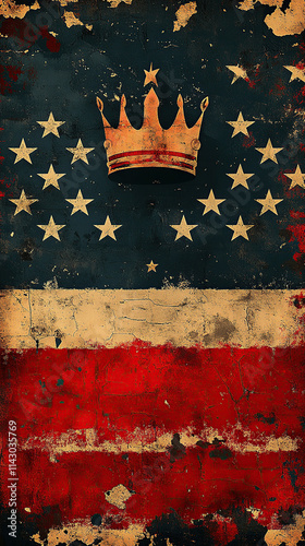 The American flag as a vibrant background, featuring a detailed crown at the center, designed with modern graphic elements.