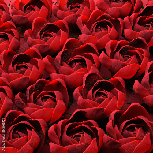 Close-up red roses background. Unniversary greating card. 3d render