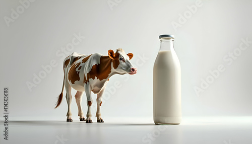 Curious Cow Staring at a Large Bottle of Milk