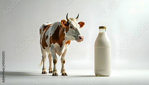 Curious Cow Staring at a Large Bottle of Milk