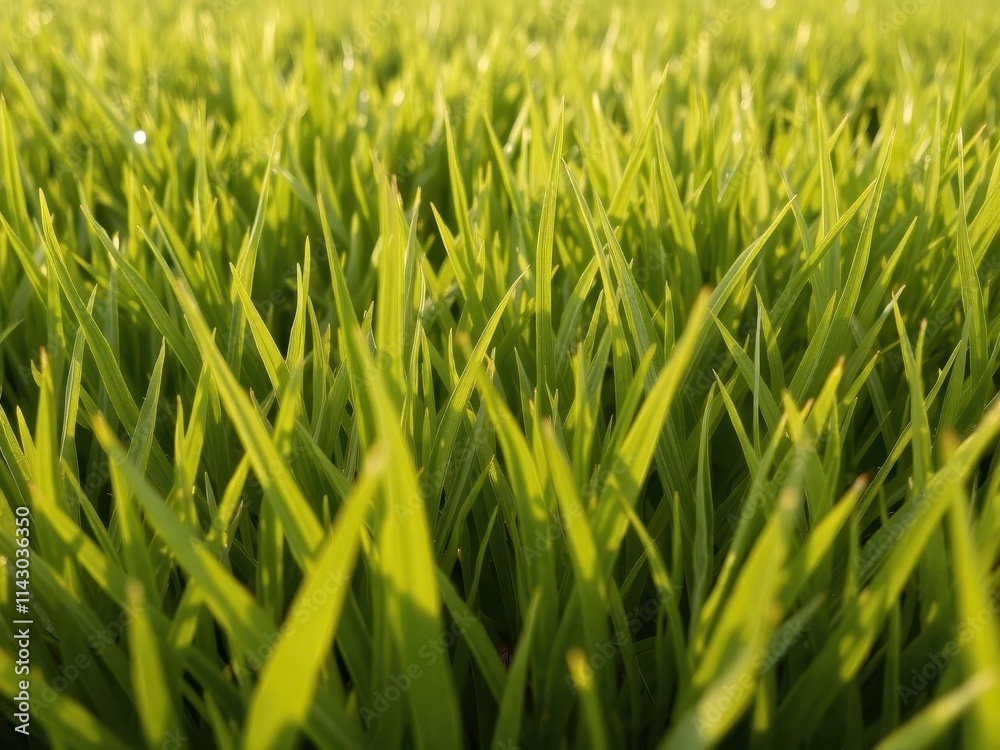 Close-up of lush green Canadian grass, showing blades and texture, Canadian grass, closeup, stock photo Close-up of lush green Canadian grass, showing blades and texture, Canadian grass, closeup, stock photo