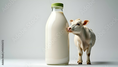 Curious Cow Staring at a Large Bottle of Milk