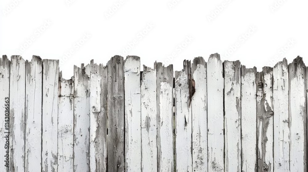 Naklejka premium A white wooden fence with peeling paint on it
