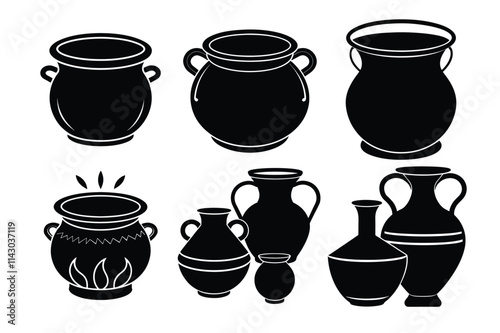 pots- and Flower shillouette-vector